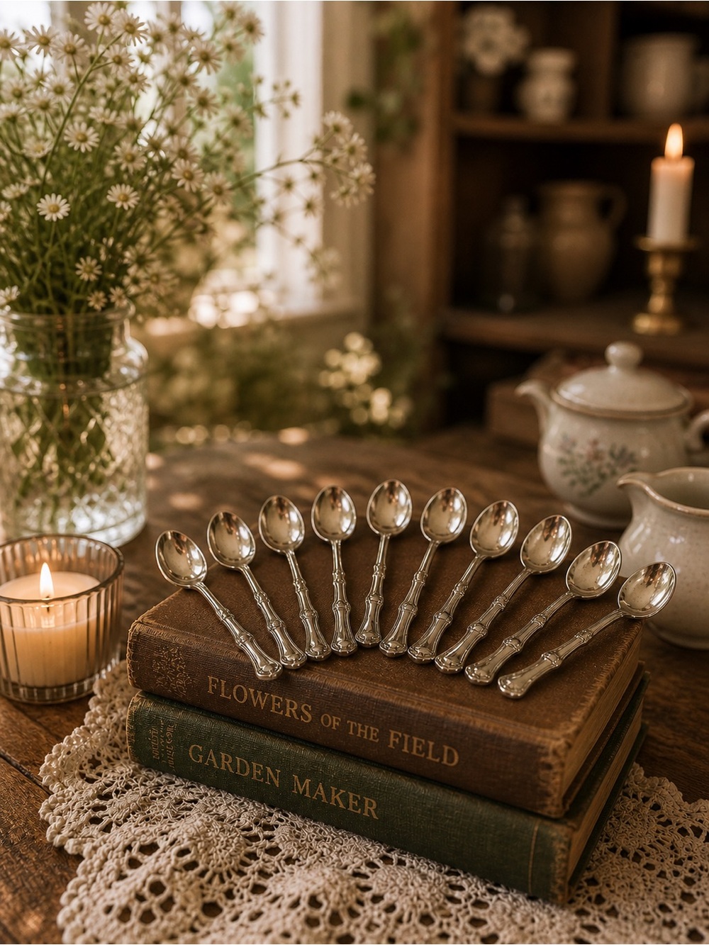 Vintage Ornate Sugar Spoons Set Of Ten Coffee Bar‎ Tea Service Style